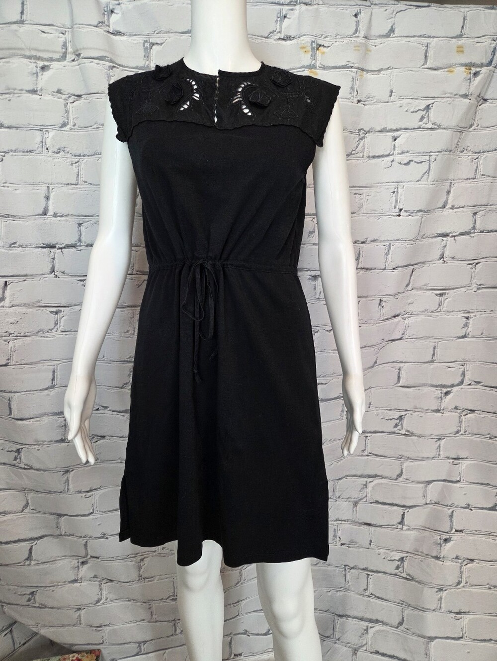 See By Chloe Black Tie Waist Dress With Embroidery